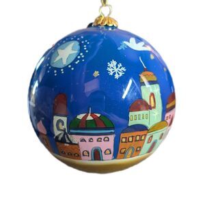 Pier 1 One Nativity Christmas Ornament 2014 Blue Hand Painted